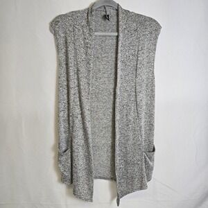 JM Fleurette Sleeveless Open‎ Front Cardigan w/ Pockets, Gray, Women's Size Smal